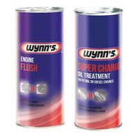 Wynns Engine Flush Cleaner + Super Charge Oil Treatment Additive Petrol & Diesel