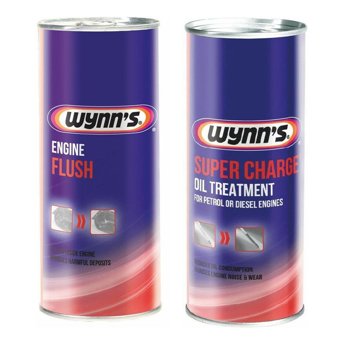 Wynns Engine Flush Cleaner + Super Charge Oil Treatment Additive Petrol & Diesel