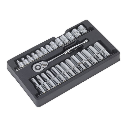 Sealey Ratchet Wrench & Socket Rail Set 27pc 1/2"Sq Drive AK66483 Sealey - Town Tools 