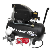 Sealey Air Compressor 50L Direct Drive 2hp with 4pc Air Accessory Kit SAC5020APK