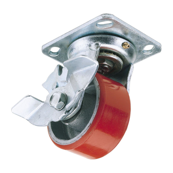 Draper Swivel Plate Fixing Heavy Duty Polyurethane Wheel with Brake, 125mm Diame Draper - Town Tools 