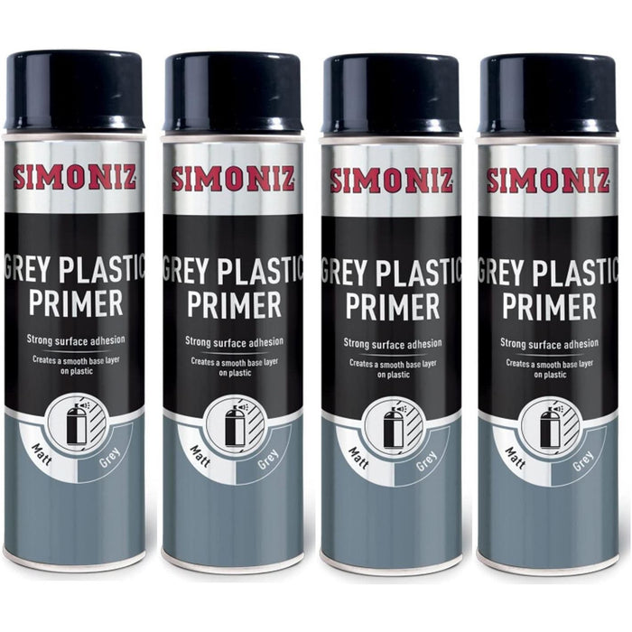 4x Simoniz Grey Plastic Smooth Primer Car Paint Spray Anti Rust Aerosol 500ml Simoniz - Town Tools 