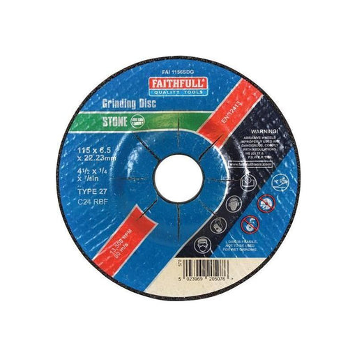 Faithfull Depressed Centre Stone Grinding Disc 115 x 6 x 22.23mm Faithfull - Town Tools