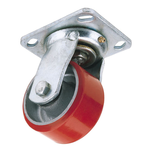 Draper Swivel Plate Fixing Heavy Duty Polyurethane Wheel, 125mm Diameter, S.W.L. Draper - Town Tools 