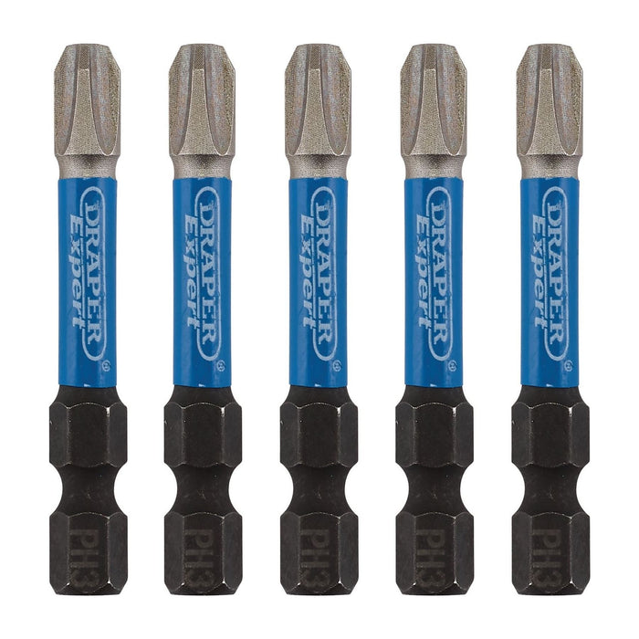 Draper Expert Cross Slot/PH Type Impact Screwdriver Bits, No.3 x 50mm, 1/4" Hex Draper - Town Tools 