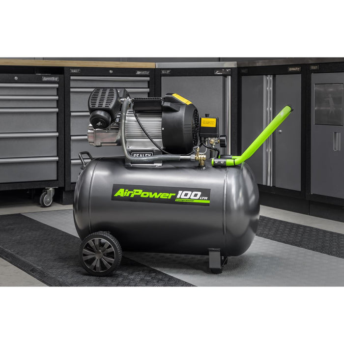 Sealey 100L Direct Drive V-Twin Air Compressor 3hp with Air Accessory Kit Sealey - Town Tools 