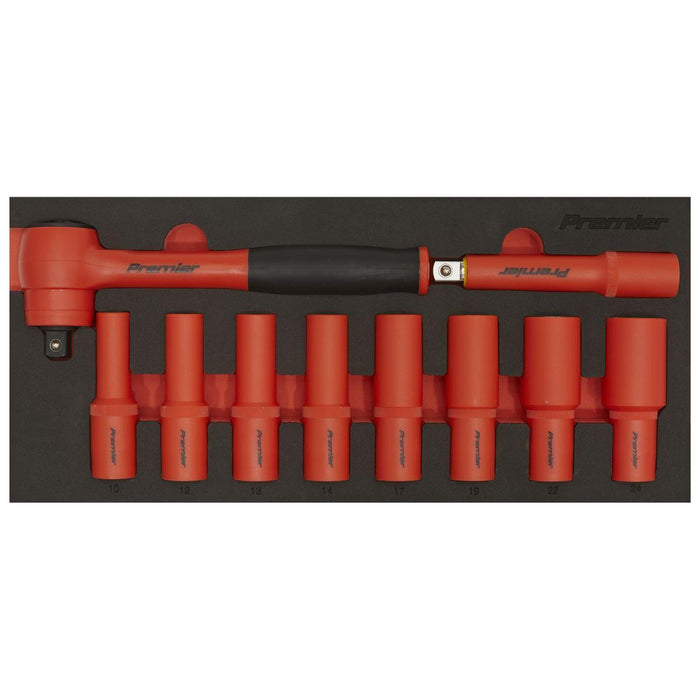Premier Insulated Socket Set with Tool Tray 1/2"Sq Drive 10pc - VDE Approved Sealey Premier - Town Tools 