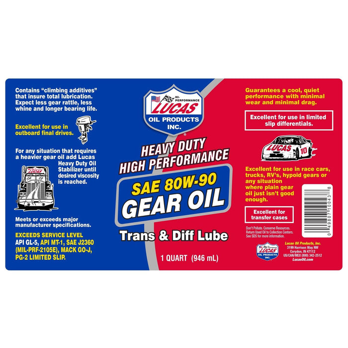 Lucas Oil 80W90 Gear Oil 946Ml 10043 Lucas Oil Oil - Town Tools 