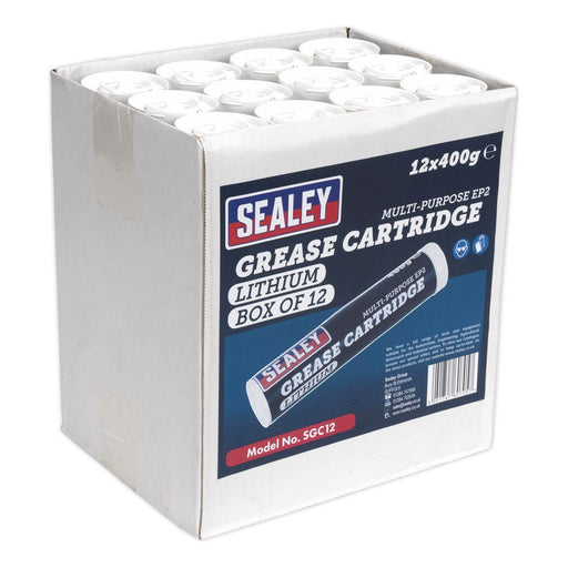 Sealey Grease Cartridge EP2 Lithium 400g Pack of 12 SGC12 Sealey - Town Tools 