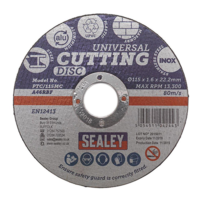 Sealey Multipurpose Cutting Disc115 x 1.6mm22.2mm Bore PTC/115MC Sealey - Town Tools 