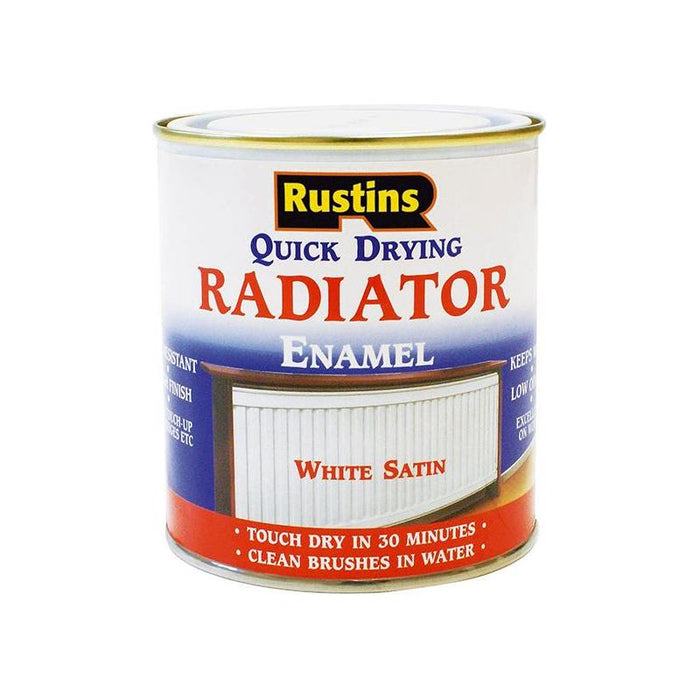 Rustins Quick Dry Radiator Enamel Paint Satin White 250ml Rustins - Town Tools