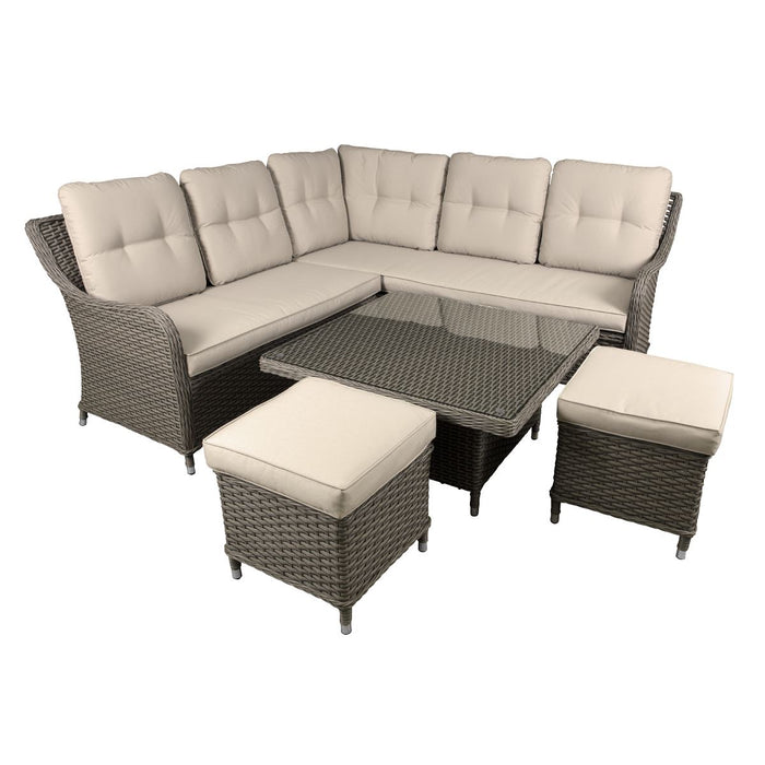 Dellonda Chester Rattan Wicker Outdoor 5-Seater Corner Sofa Adjustable Table