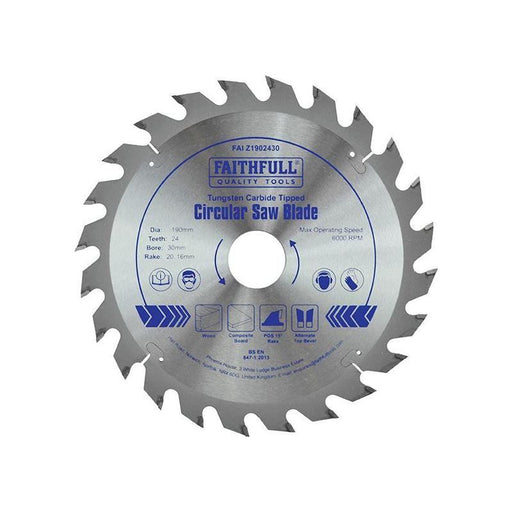 Faithfull TCT Circular Saw Blade 190 x 30mm x 24T POS Faithfull - Town Tools