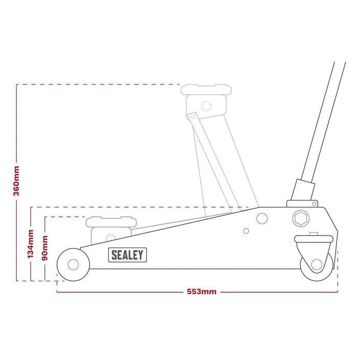 Sealey Trolley Jack 1.5 Tonne Aluminium/Steel Rocket Lift RJAS1500 Sealey - Town Tools 