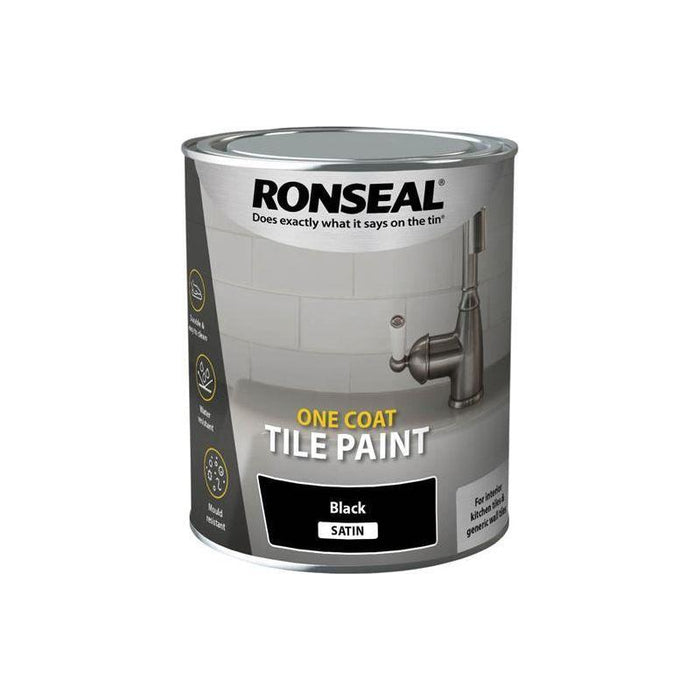 Ronseal One Coat Tile Paint Black Satin 750ml Ronseal - Town Tools