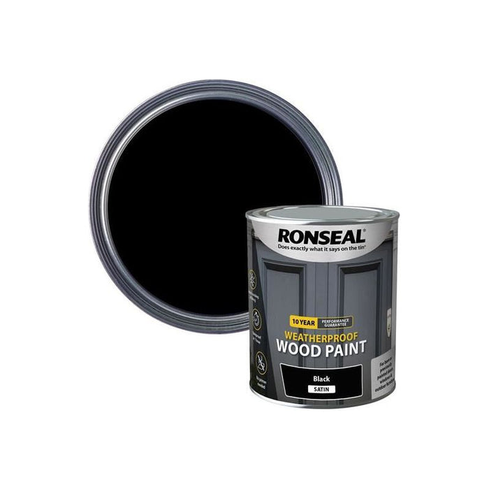 Ronseal 10 Year Weatherproof Wood Paint Black Satin 750ml Ronseal - Town Tools