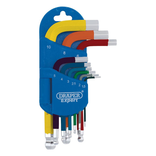 Draper Expert Metric Short Arm Ball End Hex Key Set, Colour Coded (9 Piece) Draper - Town Tools 