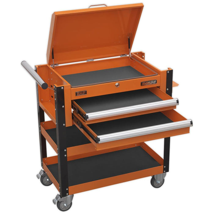 Sealey Heavy-Duty Mobile Tool & Parts Trolley 2 Drawers & Lockable Top Orange Sealey - Town Tools 