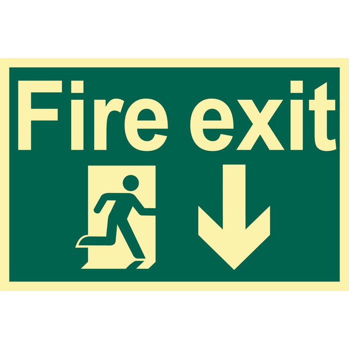 Draper Glow In The Dark 'Fire Exit Arrow Down' Safety Sign 72600 Draper - Town Tools 