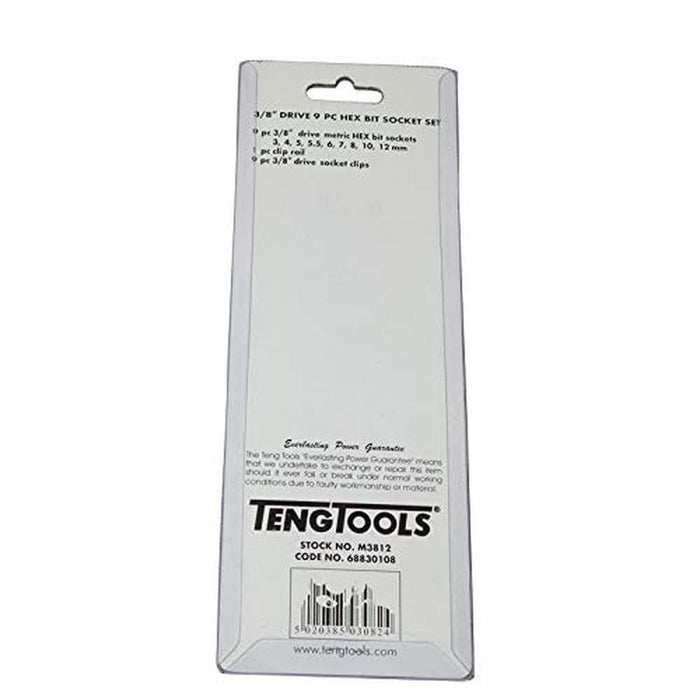 Teng Tools 3/8" Hex Bit Socket Clip Rail Set 9 Pieces Teng Tools - Town Tools 