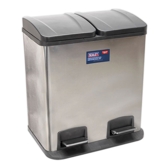 Sealey Pedal Bin Recycling 40L Stainless Steel BM73 Sealey - Town Tools 