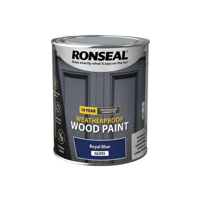 Ronseal 10 Year Weatherproof Wood Paint Royal Blue Gloss 750ml Ronseal - Town Tools