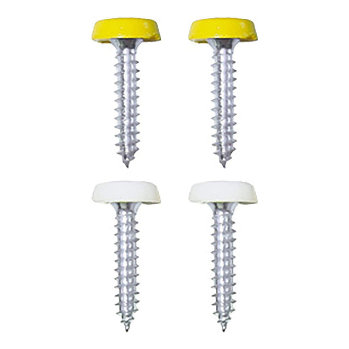 Wot-Nots Number Plate Plastic Top Screws - White & Yellow - Pack Of 4 Pearl - Town Tools 