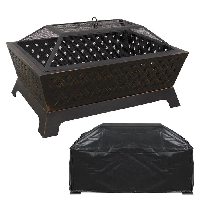 Dellonda 35" Rectangular Outdoor Fire Pit Antique Bronze Effect