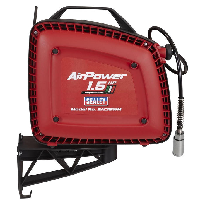 Sealey Wall Mounting Oil Free Air Compressor 1.5hp with 7m Retractable Hose Reel Sealey - Town Tools 