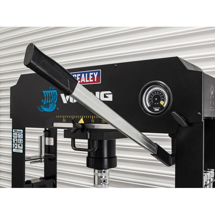 Viking Floor Type Air/Hydraulic Press with Sliding Ram and Foot Pedal 50 Tonne Viking - Town Tools 