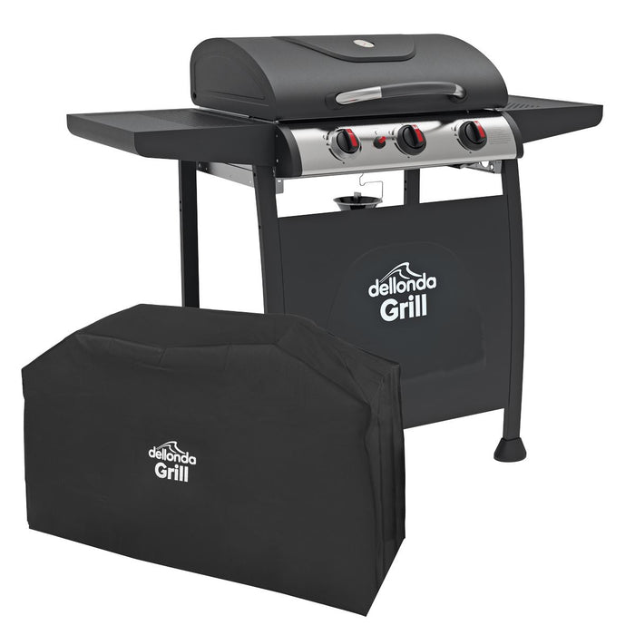 Dellonda 3 Burner Gas BBQ Grill with Piezo Ignition, Thermometer & Cover