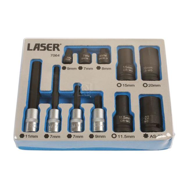 Laser Brake Caliper Socket & Bit Set 11pc - for German Vehicles 7064 Laser - Town Tools 