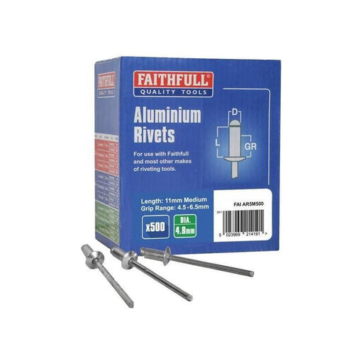 Faithfull Aluminium Rivets 4.8 x 11mm Medium Bulk Pack of 500 Faithfull - Town Tools