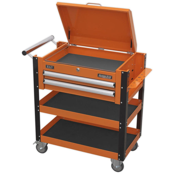 Sealey Heavy-Duty Mobile Tool & Parts Trolley 2 Drawers & Lockable Top Orange Sealey - Town Tools 