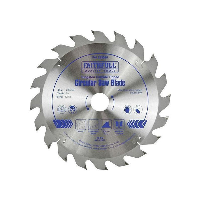 Faithfull TCT Circular Saw Blade 230 x 30mm x 20T POS Faithfull - Town Tools