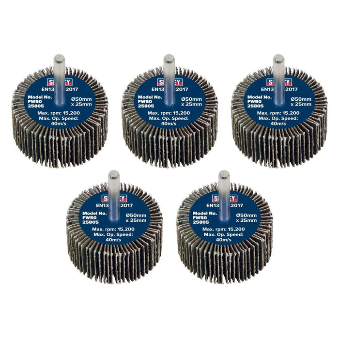 Sealey 50 x 25mm Abrasive Flap Wheel on 6mm Shaft 80Grit - Pack of 5 FW5025805 Sealey - Town Tools 