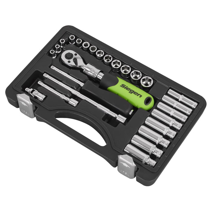 Siegen Socket Set Extending Ratchet 1/4"Sq Drive 26pc S01286 Siegen - Town Tools 