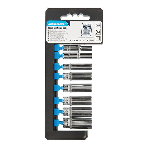 Silverline Deep Socket Set 1/4" Drive Metric 12pt 8pce 6 - 14mm Silverline - Town Tools 