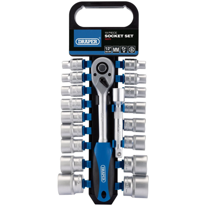 Draper Metric Socket and Ratchet Set, 1/2" Sq. Dr. (19 Piece) 16375 Draper - Town Tools 