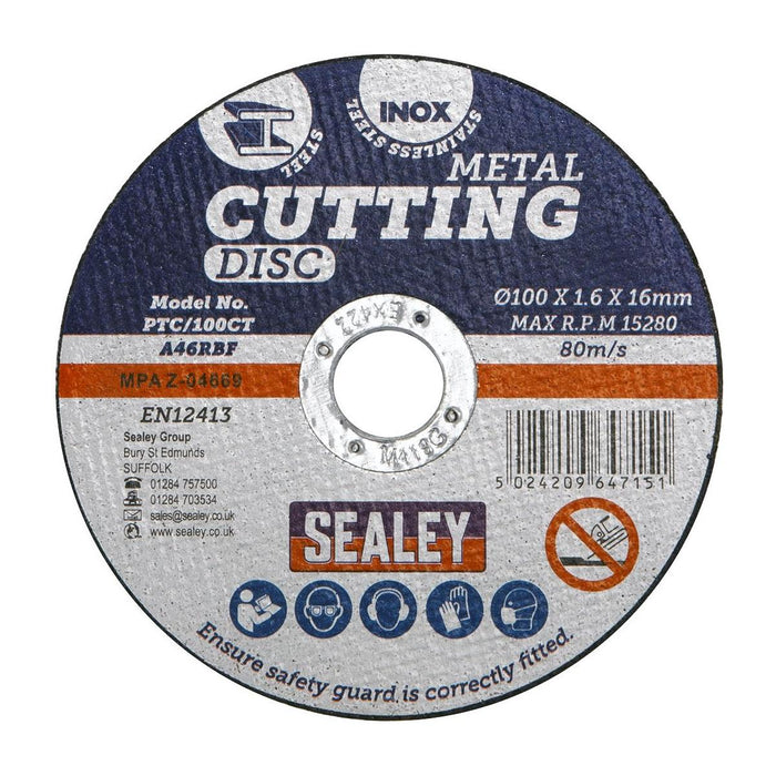 Sealey Cutting Disc100 x 1.6mm16mm Bore PTC/100CT Sealey - Town Tools 