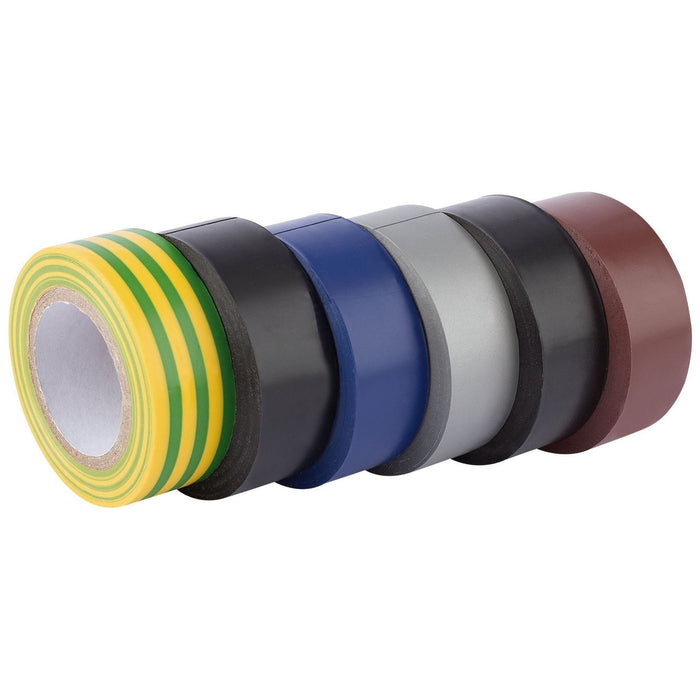 Draper Insulation Tape, 10m x 19mm, Mixed Colours (Pack of 6) 90086 Draper - Town Tools 