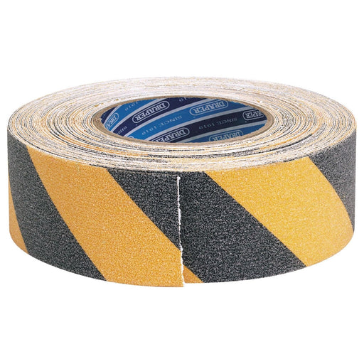 Draper Heavy Duty Safety Grip Tape Roll, 18m x 50mm, Black and Yellow 65440 Draper - Town Tools 