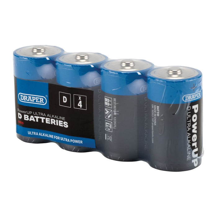 Draper PowerUP Ultra Alkaline D Batteries (Pack of 4) 03979 Draper - Town Tools 