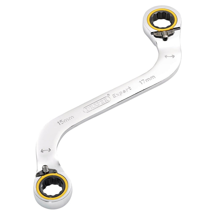 Draper Expert HI-TORQ Double Ring Ratchet S-Shape Spanner, 15 x 17mm Draper - Town Tools