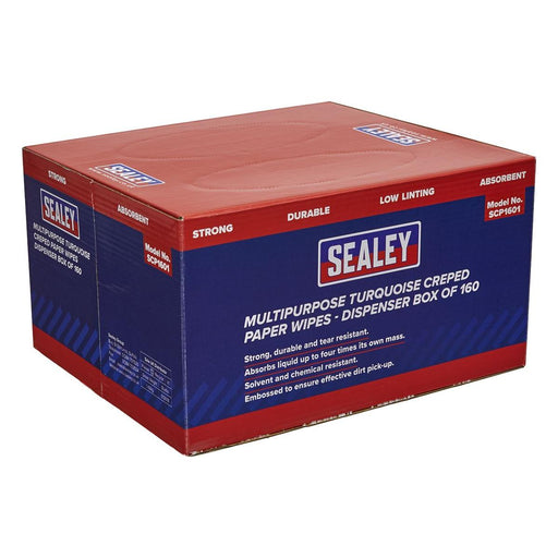 Sealey Multipurpose Paper Wipes in Dispenser Box Creped Turquoise 69gsm 160 Shee Sealey - Town Tools 