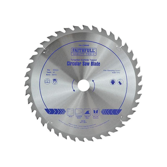 Faithfull TCT Circular Saw Blade 300 x 30mm x 40T POS Faithfull - Town Tools