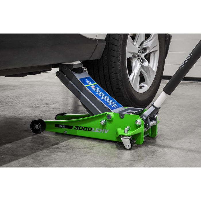 Sealey Low Profile Trolley Jack with Rocket Lift 3 Tonne - Green 3000LEHV Sealey - Town Tools 