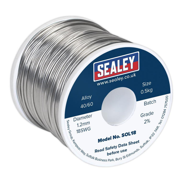 Sealey Solder Wire Quick Flow 1.2mm/18SWG 40/60 0.5kg Reel SOL18 Sealey - Town Tools 