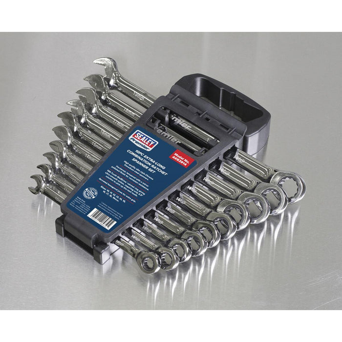 Sealey Combination Ratchet Spanner Set 10pc Extra-Long Metric AK63914 Sealey - Town Tools 