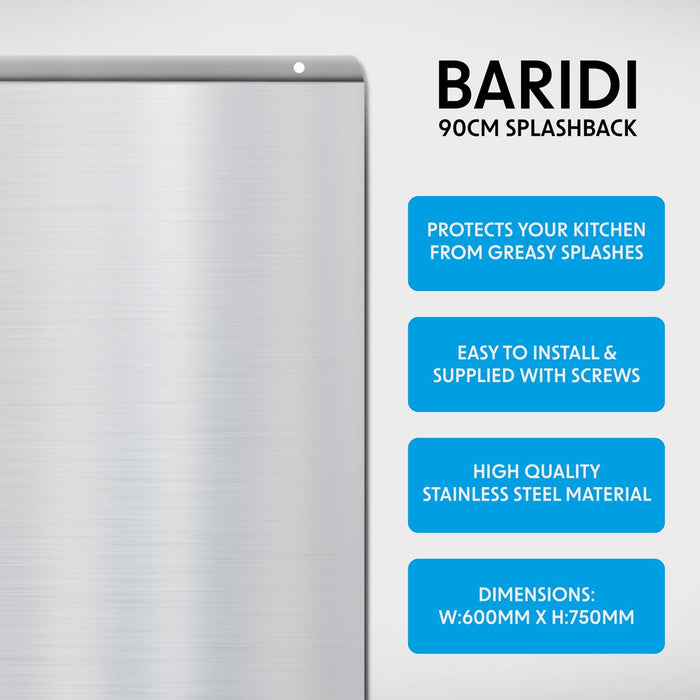 Baridi Splashback for Cooker Hoods 90 x 75cm - Stainless Steel DH195